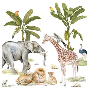 Little Deco Wandtattoo Kinderzimmer Jungen Safari Tiere | 100 x 55 cm (BxH) | Wandsticker Giraffe Löwe Elefant Wandaufkleber DL698