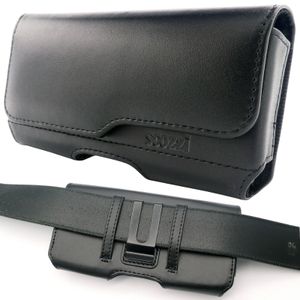 scozzi® Handy Gürteltasche Echt Leder Quer Gürtel Tasche Handytasche Clip Halterung Halter Ledertasche universal, schwarz