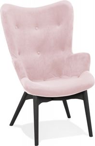 Ohrensessel Loungestuhl Rosa Samt Holz | Retro Flügellehne Sessel mit Hoher Rückenlehne | Gemütlicher Wohnzimmersessel Vintage | Skandinavischer Stil | Kadima Design