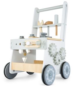 Lauflernwagen aus Holz mit Gummibereifung, Lauflernhilfe-Laufwagen für Kinder, Baby Walker, Babyspielzeug, Holzspielzeug, Sortierer, Werkzeugbank