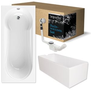 'aquaSu® Komplettset Acryl-Badewanne 180 x 80 cm | mit integriertem Duschbereich | Körperform | dämmender Styropor-Träger | Excenter-Ablaufgarnitur | Badewannen-Set | Weiß | 83210 6