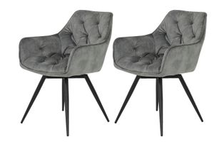 2er Set Sessel Armlehnen Stuhl Florentina - Samt Velvet Grau - Metallgestell Rundrohr Pulverbeschichtung schwarz 360° drehbar - 120kg  belastbar