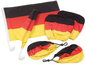 Deutschland 6-teilig Auto EM Fanpaket -  2 Autofahnen, 2 Spiegelflaggen, 2 Kopfstützenfahnen, Fanartikel Fahne Flagge