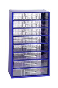 MARS Kleinteilemagazin mit 8 großen Schubfächern Metallgehäuse | HxBxT 55,1x30,6x15,5cm | Blau