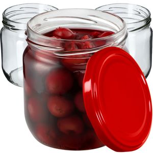 KADAX Einmachgläser mit Deckel "Salla", Marmeladengläser, Einweckgläser, 425 ml, Rot, 12 Stück