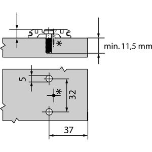 BLUM CLIP Kreuzmontageplatte, vorm. Systemschrauben, HV: Langloch, Distanz 3 mm
