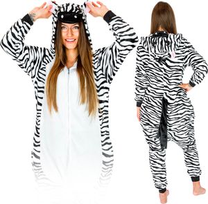 Halloween Kostüm Damen & Herren - One Piece Schlafanzug Zebra - Jumpsuit - Karneval & Pyjama Kostüme für Erwachsene, Gröse M