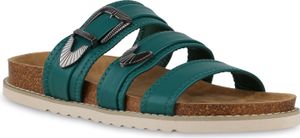 VAN HILL Damen Übergrößen Pantoletten Sandale Schnallen Profil-Sohle Schuhe 841271, Farbe: Grün, Größe: 45