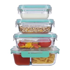 8 tlg. Glas- Frischhaltedosen Set, Klick- Deckel, Gefrier Brot Dose, Lunchbox