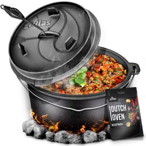 grillas® Dutch Oven Set 13,6 litra / garnek bez nóżek podnośnik pokrywy żeliwny garnek BBQ żeliwna zapiekanka