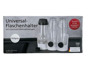 Universal Flaschenhalter kompatibel zu Sodastream mit Edelstahl Abtropfstangen - Hellgrau