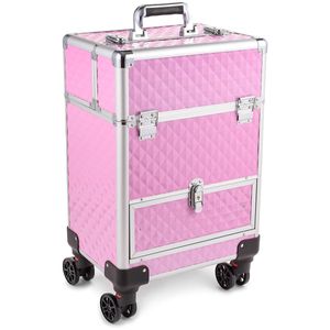 SEVICO Kosmetikkoffer Makeup Koffer Trolley Beauty Case Schminkkoffer Friseurkoffer Teleskop- und Tragegriff Samtfutter Trolley V6-PINK+SILVER SEVICO Kosmetikkoffer Makeup Koffer Trolley Beauty Case Schminkkoffer Friseurkoffer Teleskop- und Tragegriff Samtfutter Trolley V6-PINK+SILVER