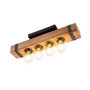 QAZQA - Industrie I Vintage I Industrie I Vintage I Deckenleuchte I Deckenlampe I Lampe I Leuchte aus Holz - ReenaI 4-flammig I Wohnzimmer I Schlafzimmer - Länglich - LED geeignet E27