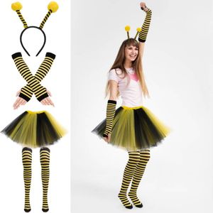 4er Set Biene Kostüm Frauen Gelbes Honigbienen Antennen-Stirnband / Tutu-Rock / gestreifter kniehoher Strumpf / lange Handschuhe für Karneval Cosplay Party, Tierkostüme