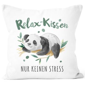 Kissenbezug Spruch Relaxkissen nur kein Stress Panda-Bär Dekokissen Geschenk SpecialMe® Kein Stress weiß 40cm x 40cm