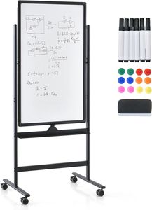 GOPLUS Whiteboard magnetisch mit Ständer, doppelseitiges Whiteboard mit Zubehör Set, Trocken abwischbar, mobiles Whiteboard höhenverstellbar (60 x 100cm, Schwarz)