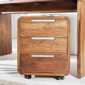 Massiver Rollcontainer CUBUS 60cm Sheesham Palisander Holz Stone Finish 3 Schubladen
