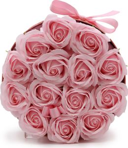 Mydlany Flower Box - 14 Różowych Róż w Okrągłym Pudełku