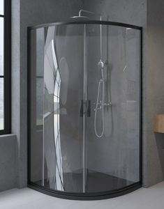 Duschkabine Viertelkreis Schwarz 80x80 190 cm Nano Glas Gehärtetes Transparent 6 mm | BADLAND HELA