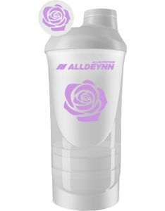 ALLNUTRITION ALLDEYNN Shaker 600 ml + 350 ml transparentes Weiß / Mehrteiliger Shaker / Transparenter 3-teiliger Multifunktions-Shaker