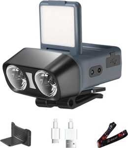 Senzorová čelovka LED, IPX4, plynulé stmívání, 5 režimů, plné světlo, červené rozptýlené světlo, červený záblesk, rozptýlené světlo, koncentrované světlo - modrá barva