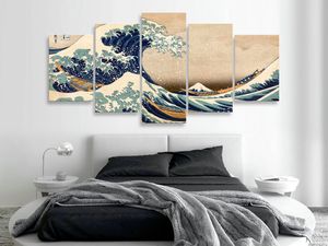 Akustikbild die große Welle vor Kanagawa 200x100 cm Bilder Akustikschaum Hochleistungsschallabsorber Schallschutz Leinwand 5 tlg Wandbild Raumakustik Schalldämmung Hokusai p-B-0009-b-m