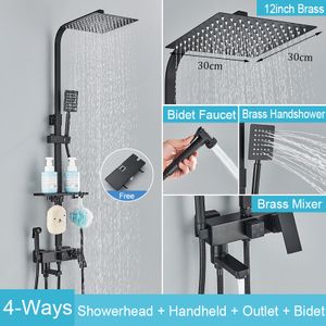 Edelstahl Duschset mit Badregal höhenverstellbare Duschsäule Duschsystem mit Bidet-Armatur