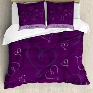 ABAKUHAUS Romantisch Bettbezug, Indigo Purple Hearts, Milbensicher Allergiker geeignet mit Kissenbezügen, 200 cm x 200 cm - 80 x 80 cm, Auberginen-lila