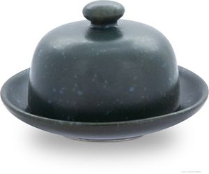 Original Bunzlauer Keramik Käseglocke Größe: S Ø14,0 cm mit Teller Butterdose für Rollbutter im Design ZIELON