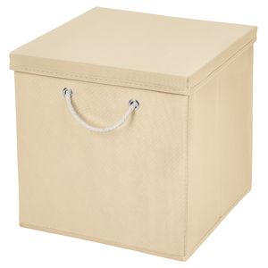 4x Aufbewahrungs Korb Creme Faltbox 15 x 15 x 15 cm  Regalkorb von Stick&Shine faltbar mit Kordel und mit Deckel