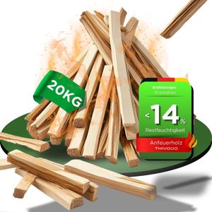 Anzündholz 20 KG THIVOOD – 18 cm Anfeuerholz für Zuhause – trockenes Kaminholz aus Fichte und Kiefer – Anmachholz ofenfertig und ideal für den Kamin