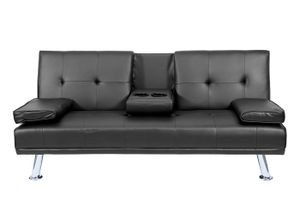 3er-Sofa HWC-F60, Couch Schlafsofa Gästebett, Tassenhalter verstellbar 97x166cm  Kunstleder, schwarz