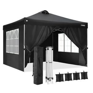 COBIZI Faltpavillon 3x3m Pop Up Pavillon mit 4 Seitenwänden, Oben mit Belüftungsloch, Wasserdicht, UV-Schutz 50+ Gartenzelt Partyzelt, Gartenpavillon für Garten Party Markt Picknick, inkl .Tasche, 4 Sandsack, Dunkelgrau