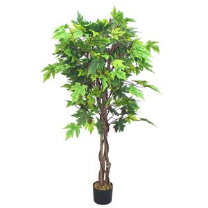 Ahorn Ahornbaum Kunstpflanze Kunstbaum Künstliche Pflanze mit Echtholz 130cm Decovego