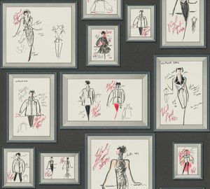 Karl Lagerfeld Wallpaper Designertapete Sketch Luxustapete Vliestapete grau weiß rot schwarz 10,05 m x 0,53 m