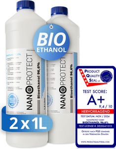 Nanoprotect Bioethanol 96,6% | 2 x 1 Liter | Flüssiger Ethanol Brennstoff für Indoor Kamin und Tischfeuer | Reiner Ethylalkohol als Lösungsmittel | e …
