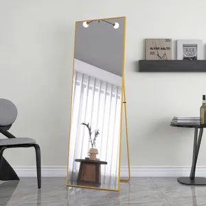 Fortuna Lai stojící zrcadlo v plné délce se zlatým kovovým rámem 162x53cm, HD velké šatní zrcadlo obdélníkové vysoké zrcadlo do obývacího pokoje nebo šatny, zlaté