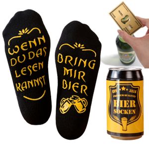 Bier Geschenk für Männer - Bier Socken mit Flaschenöffner aus Edelstahl in Mastercard GOLD Optik
