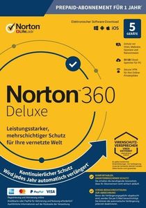 Norton 360 Deluxe - 5 Geräte / 1 Jahr PC/Mac/Android / Abo (Lizenz per E-Mail)
