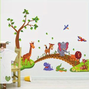 GKA XXL Wandtattoo Dschungel mit Brücke Baum Löwe Giraffe Nilpferd Krokodil Elefant Affe GK50 Wandsticker 122 cm Kinderzimmer Wandaufkleber Kinder