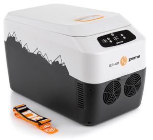Prenosný chladiaci box Peme Ice-on iOG Mini chladnička do auta a na kempovanie 30 litrov - v oranžovej farbe Adventure s popruhom cez rameno