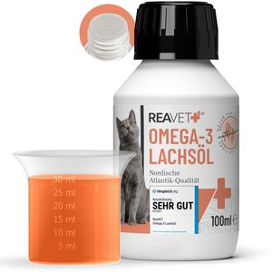 REAVET Lachsöl Katze 100ml, Omega 3 & 6 Barf Öl Hochdosiertes Fischöl Katze in Lebensmittelqualität