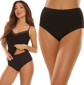 De Lafense Dámské kalhotky SARA 018 Kalhotky do pasu bavlněné s vysokým pasem plus size, černá, XL