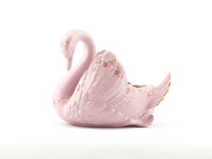 Labuť - veľká, ružový porcelán, kvety, Leander