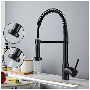 Wasserhahn Küche Ausziehbar, Küchenarmatur mit Spiralfeder 360°,Wasserhahn Küche, Zwei Funktionen Brause,Schwarz,