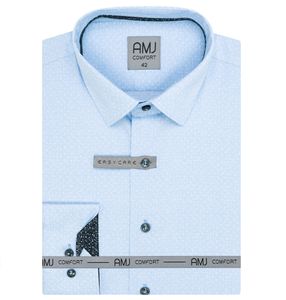 Pánská košile AMJ bavlněná, světle modrá vzorovaná, VDBR1294, dlouhý rukáv vel. 44