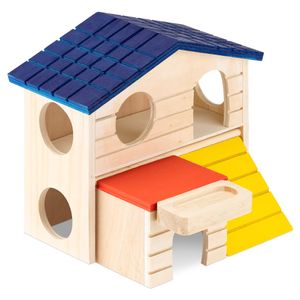 Navaris Hamster Haus aus Holz bunt - 2 Etagen Spielhaus für den Käfig - Goldhamster Zwerghamster Mäuse Holzhaus - Zubehör Spielzeug - Nager Häuschen
