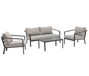 Dehner Garten-Lounge New York, 4-teilig mit Sofa, 2 Sessel und Tisch, inkl. Polster, Aluminium/Polyester, grau/schwarz