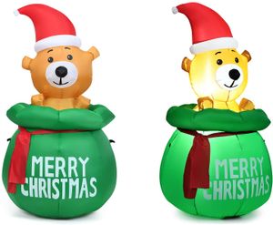 COSTWAY 150cm Aufblasbarer Weihnachten Bär mit Beleuchtung, Bär Dekorationen für den Innen- und Außenbereich, inkl. Gebläse und Montagezubehör