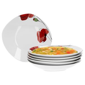 6er Set Suppenteller Monika 450-700ml 220x220mm Menü tief Salatteller Mohnblume Porzellan Gastro